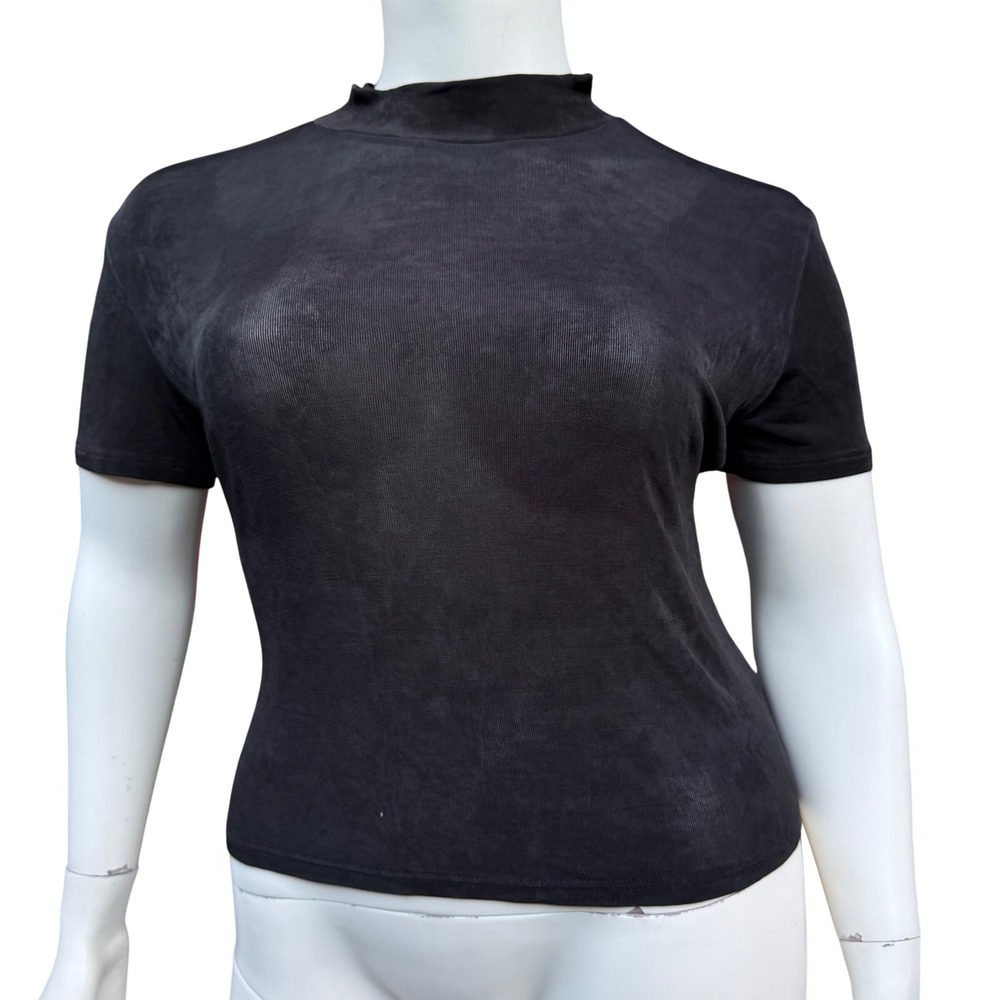 Carol Reed Collections Mock Neck Top Sheer Black Ribbed 90s Minimalist Basic L